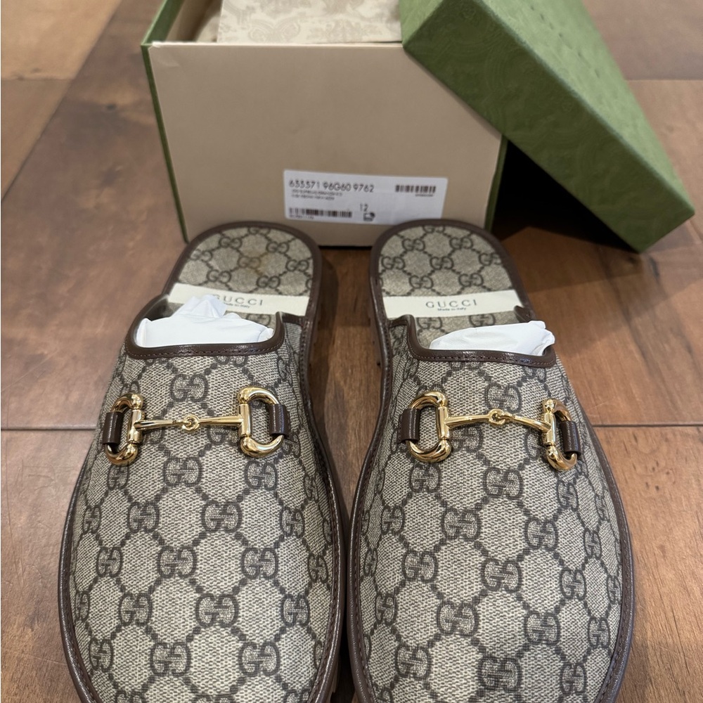 Gucci Beige Monogram Horsebit Loafers